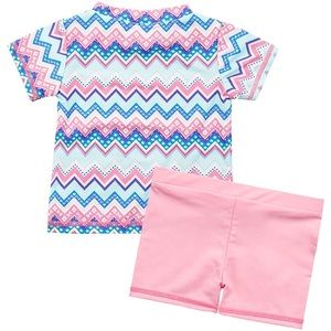 Toddler Girls Chevron Swimsuit Two Piece Rash Guard Set UV Protective 9-10Y